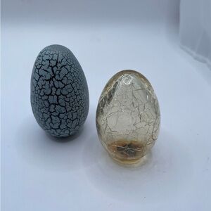 Elegant Crackle Glass and Wooden Egg Decor Set - Gray and Gold